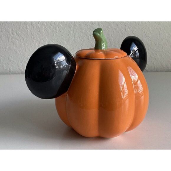 Disney Mickey Mouse Halloween Jack-O’-Lantern Pumpkin Ceramic Cookie Jar NEW - Picture 4 of 9